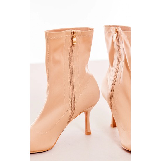 Tan Point Toe Low Heeled Ankle Sock Boots