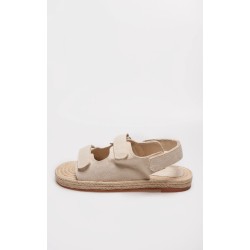 Natural Linen Look Espadrille Sole Velcro Sandals